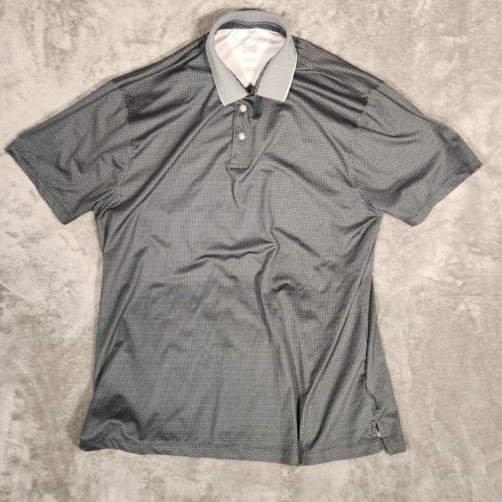 Hickey Freeman Golf Polo Mens Large Gray Excellent Geometric Performance Shirt
